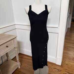 GREYLIN Anthropologie Ribbed Midi Dress Button Side V Neck Sleeveless Knit M